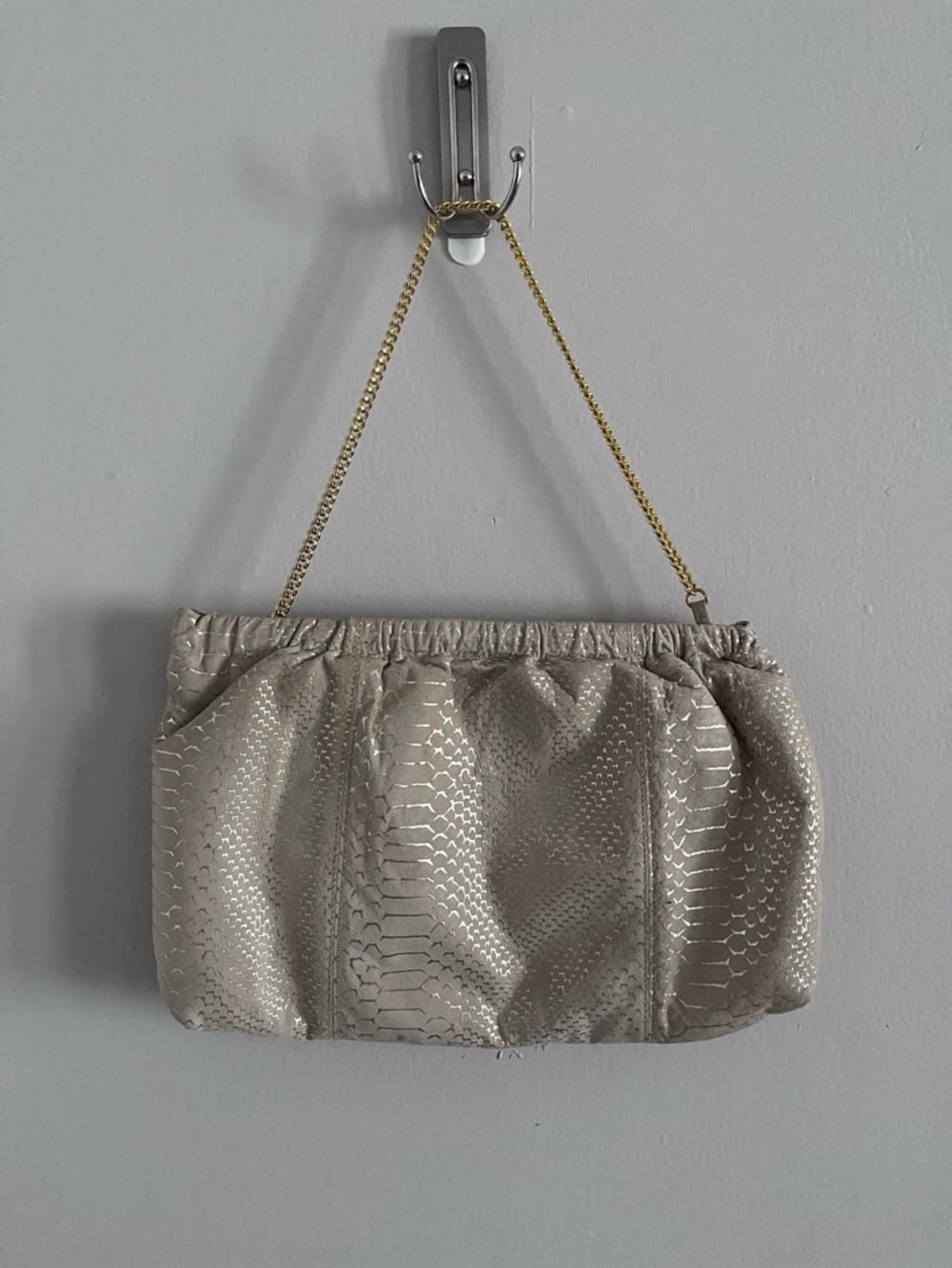 Bags by pinky genuine leather snake print clutch with gold strap